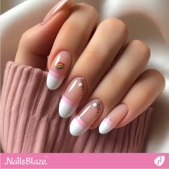 Double French Nails with Rainbow Heart Design | Pride | LGBTQIA2S+ Nails - NB2079